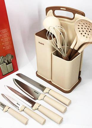 Набор кухонных принадлежностей kitchen set с подставкой magio, силиконовые кухонные приборы для готовки vp-55