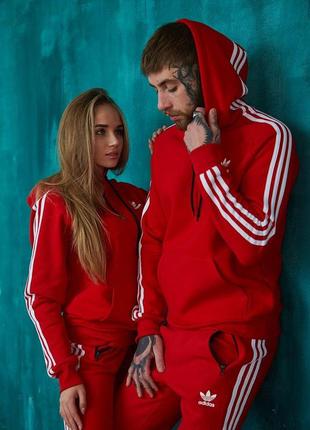 Спортивний костюм adidas червоний, парні зимові костюми adidas,комплект костюмів для двох!2 фото