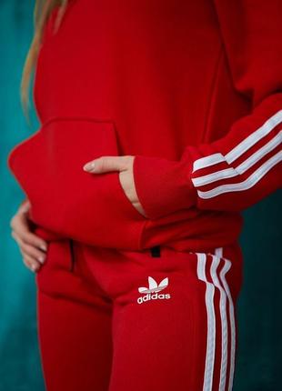 Спортивний костюм adidas червоний, парні зимові костюми adidas,комплект костюмів для двох!5 фото