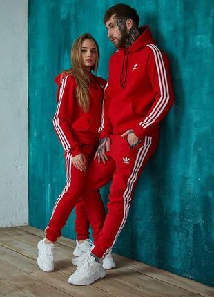Спортивний костюм adidas червоний, парні зимові костюми adidas,комплект костюмів для двох!4 фото