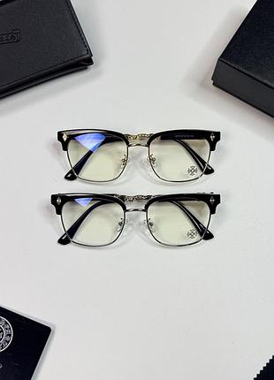 Имиджевые очки chrome hearts с защитой от синего света золото и серебро очки хром хартс с uv-защитой и полным комплектом