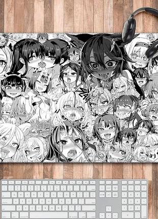Большой игровой коврик для мыши с аниме принтом ahegao, 800×300×3 мм