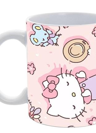 Кружка “hello kitty picnic” 330 мл — рожева кружка, мила чашка з хеллоу кітті, сублімаційний друк