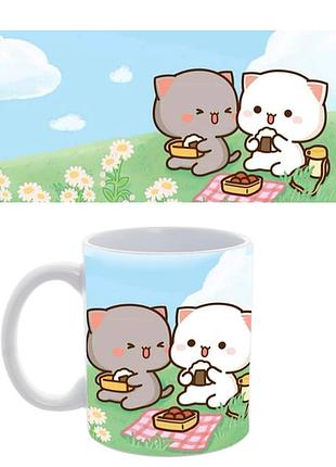 Кружка з кошенятами peach&gomo «picnic time» 330 мл— керамічна кружка з милими котиками,сублімаційний друк