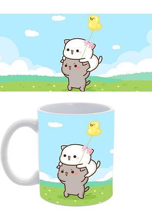 Кружка з кошенятами peach&gomo «balloon ride» 330 мл— керамічна кружка з милими котиками,сублімаційний друк