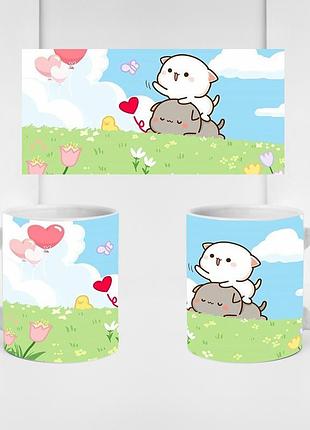 Кружка з кошенятами peach&gomo «романтична пригода» — керамічна кружка з милими котиками,сублімаційний друк