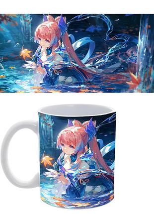 Кружка с кокоми из игры genshin impact «танец воды» kokomi — керамическая кружка для фанатов игры, сублимационная печать