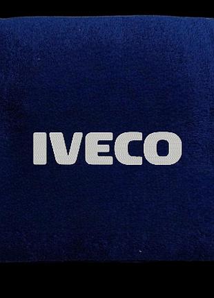 Полотенце с вышивкой махровое банное 70*140 темно-синий автомобилисту ивеко iveco 00451