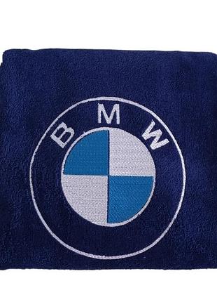 Полотенце с вышивкой махровое банное 70*140 темно-синий автомобилисту бмв bmw 00451
