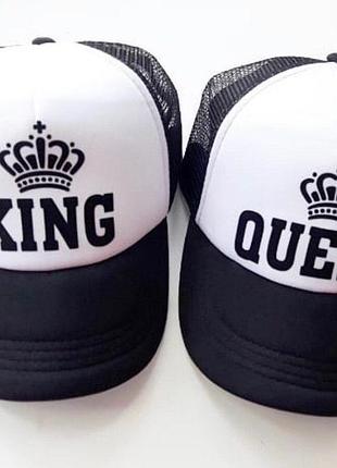 Парные кепки king \ queen с коронами серый