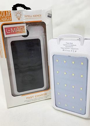 Павербанк power bank solar 18000 mah мобільний зовнішній акумулятор із сонячною панеллю та лампою, умб power bank charger white