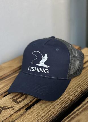 Кепка fishing для рыбалки, тёмно-синяя сетчатая бейсболка с принтом черный