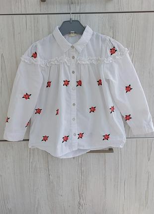 Котонова біла блузка river island з квітковою вишивкою для дівчинки 3-4р зріст 104см