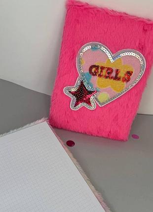 Блокнот детский а5 "сердечки girls" пушистой обложка розового цвета