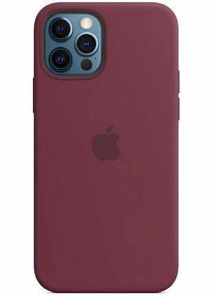 Силиконовый чехол для iphone 12 / 12 pro с закрытым низом бордовый plum 73 silicone case (бампер)
