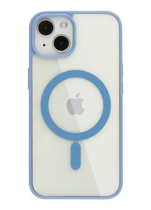 Прозрачный чехол для iphone 14 с magsafe color голубой (tpu+pc)