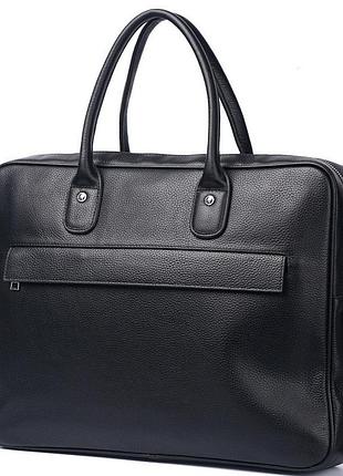 Кожаная мужская сумка для ноутбука 40х30х8, офисный деловой портфель tiding bag m364a черный