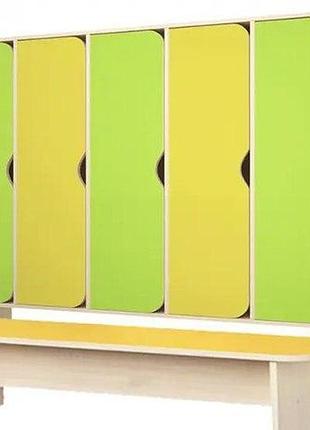 Шкафчик детский 5-местный, секционный с лавочкой для сада ds-23/2