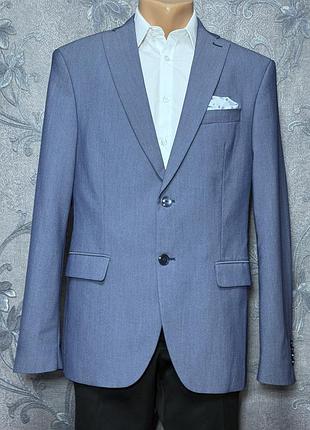 Пиджак мужской zara man tailoring 50 размер серый голубой стильный блейзер нарядный классический официальный деловой выполнен в туречевине