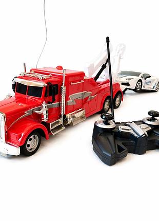 Игрушечный эвакуатор на пульте управления truck super speed 55 см со светом и машинкой, аккумуляторный тягач