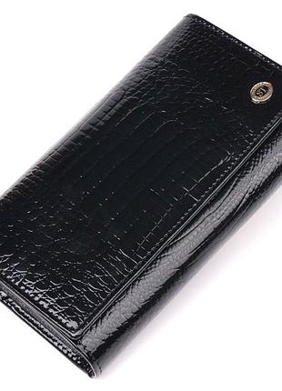 Лаковий жіночий гаманець з візитницею st leather 19403 чорний