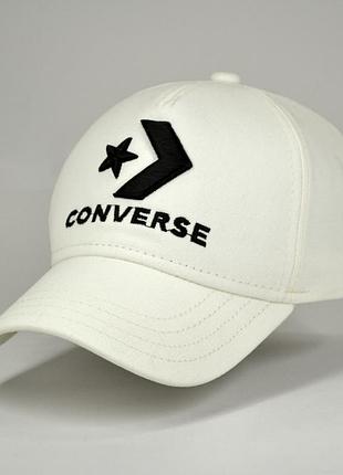 Кепка летняя converse бейсболка мужская молочного (белого) цвета с вышивкой 3d логотипом конверс 53-54