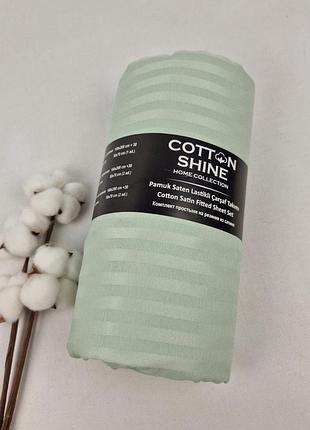 Простирадло на резинці cotton shine 180х200 з наволочками 50х70 м'ятний