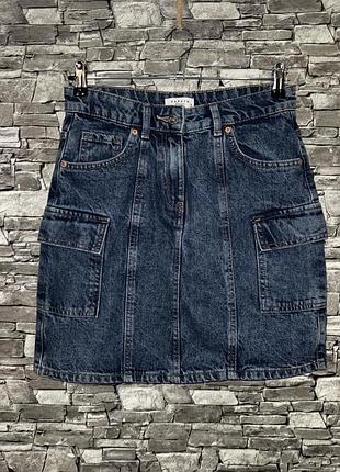 Женская джинсовая юбка с накладными карманами, джинсовая юбка, джинсова спідниця з карманами, жіноча джинсова спідниця