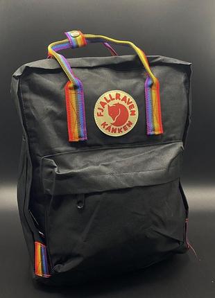 Сумка - рюкзак fjallraven kanken, чорний, райдужні ручки