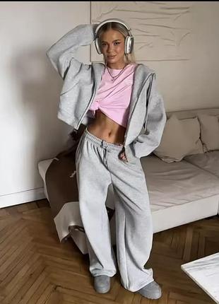 Костюм сірий спортивний zip худі палаццо джогери zara