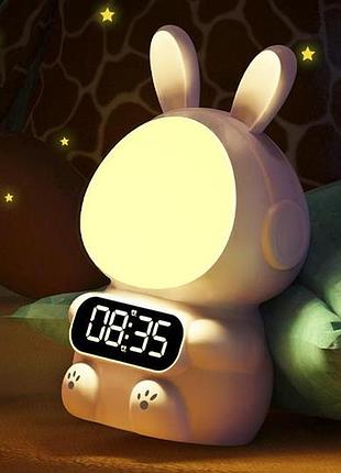 Нічник годинник з будильником, таймером, і usb, кролик rabbit clock, білий
