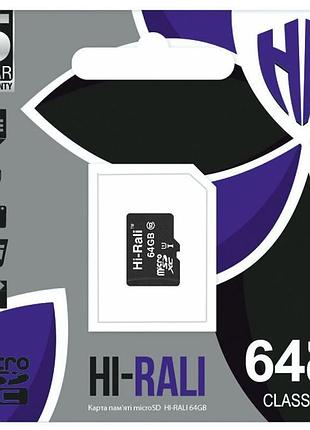 Карта пам'яті hi-rali (uhs-1) microsdxc class 10 - 64gb (без адаптера) чорний