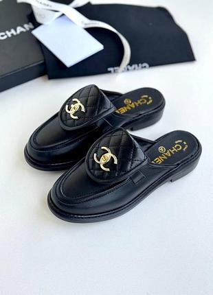 Мюлі жіночі шкіряні чорні люкс