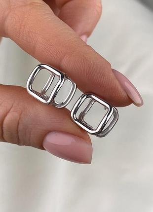 Серебряные классические серьги квадрат