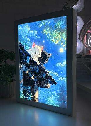 Акриловый led-светильник с 3d-эффектом арт котики - led-картина с подсветкой белый