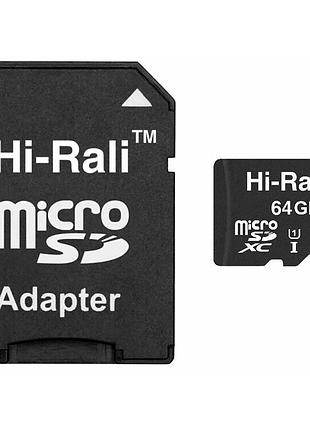 Карта пам'яті hi-rali (uhs-1) microsdxc class 10 - 64gb (з адаптером) чорний