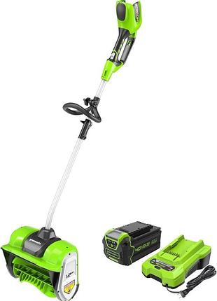 Снегоуборочная лопата бесщёточная аккумуляторная greenworks 40v gd40ss (30 см) с акб 4 ачас и зу