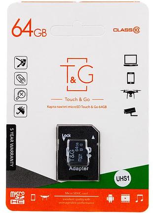 Карта пам'яті t&g (uhs-1) microsdxc class 10 - 64gb (з адаптером) чорний
