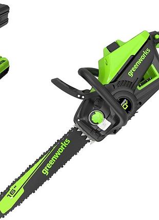 Ланцюгова пила акумуляторна greenworks 60 v cs60l04 з акб 4 а год і зп (модель 2021 року ) (2 квт )