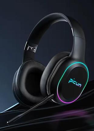 Наушники беспроводные игровые picun p80x с микрофоном и rgb подсветкой black