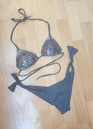 Серый купальник calzedonia раздельный купальник с пайетками бразилиано