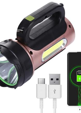 Кемпинговый ручной фонарь на солнечной батарее с powerbank hel-t93 led+cob, розовый