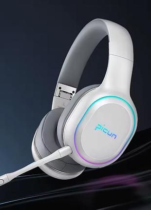 Наушники беспроводные игровые picun p80x с микрофоном и rgb подсветкой white