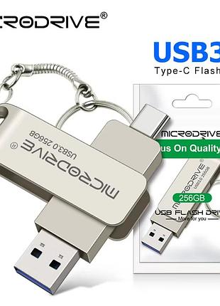 Флешка 2в1 microdrive 64 gb type-c usb 3.0 для телефона и компьютера silver top