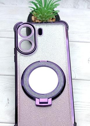 Чохол luxury case для poco c65 бампер силіконовий блискучий з кільцем підставкою фіолетовий
