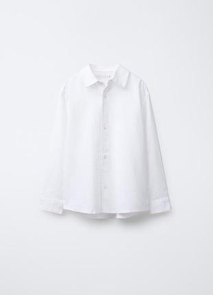 Детская льняная рубашка для мальчика zara 5644/651 122 см белый