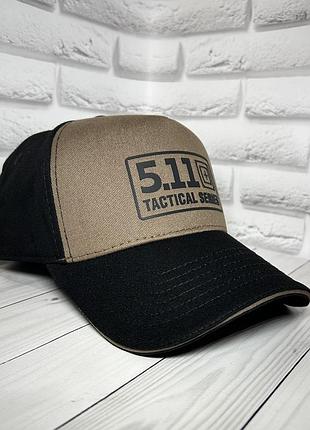 Тактическая бейсболка кепка 5.11 черная с коричневым тракер коттон 55-56