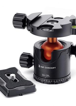 Кульова голова для штатива k&f concept bh-28l зі швидкознімною пластиною 1/4", вантажопідйомність 10кг (kf31.023v3)