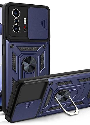Чехол fiji camera defence для xiaomi 11t / 11t pro бампер с защитой камеры и подставкой dark blue