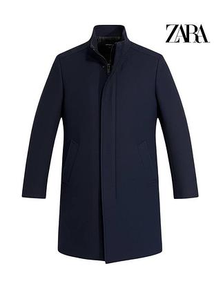 Оригинальное мужское пальто zara man темно синее размер s мужской тренч плащ демисезонный куртка зара черный весенне осеннее демисезонное _1